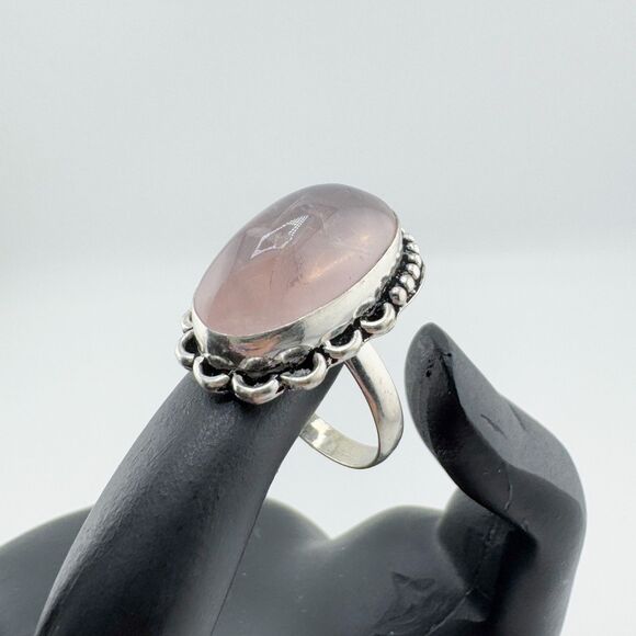 Vintage Rose Quartz Ring .925 Sterling Silver Deadstock Statement Bohemian NWOT - Picture 8 of 10